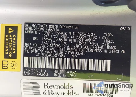 2011 Lexus Rx 350 z USA, uszkodzony, nr VIN JTJZK1BAXB2003084